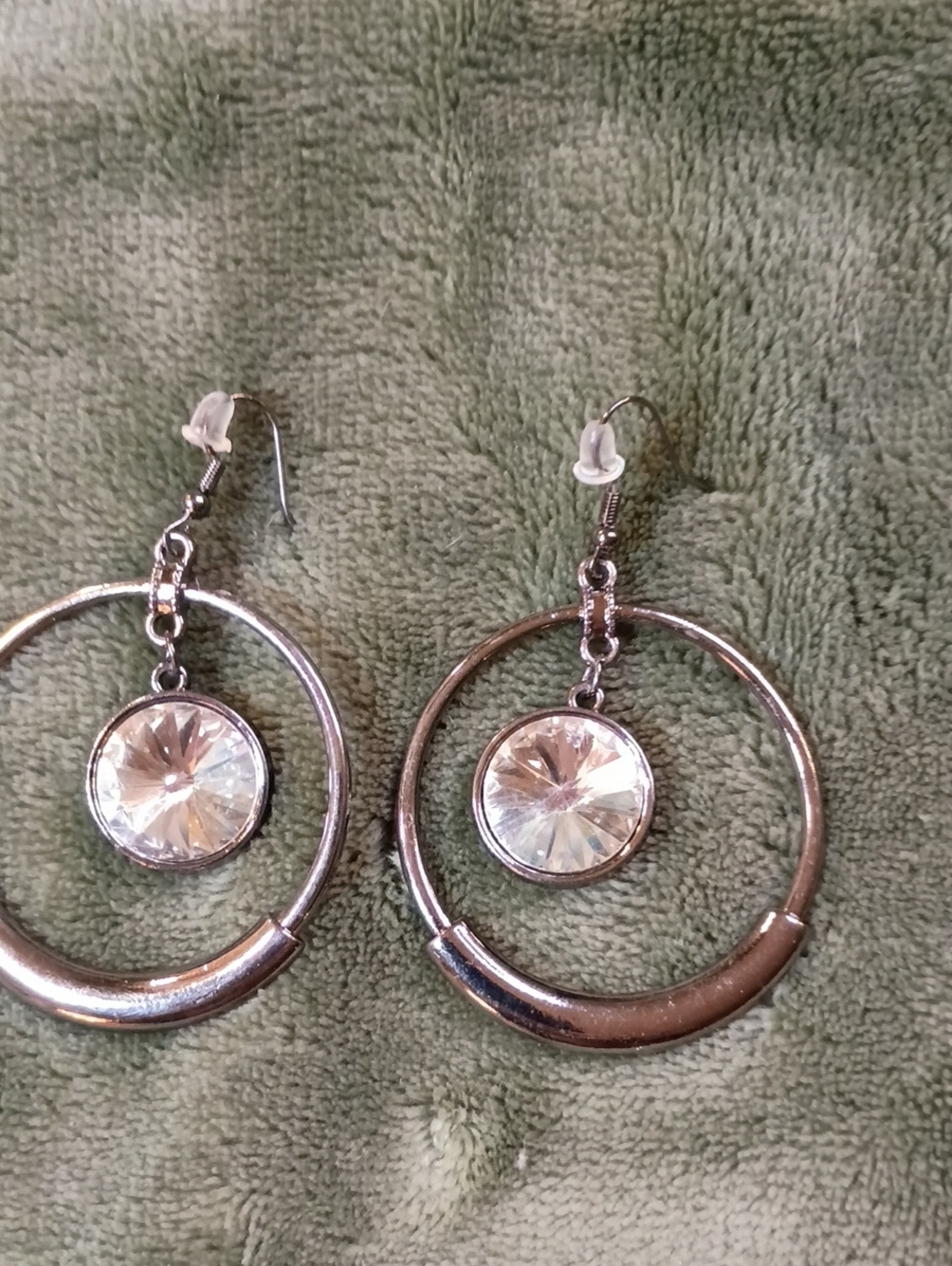 paparazzi Silver-Tone Hoop Earrings with Clear Faceted Center